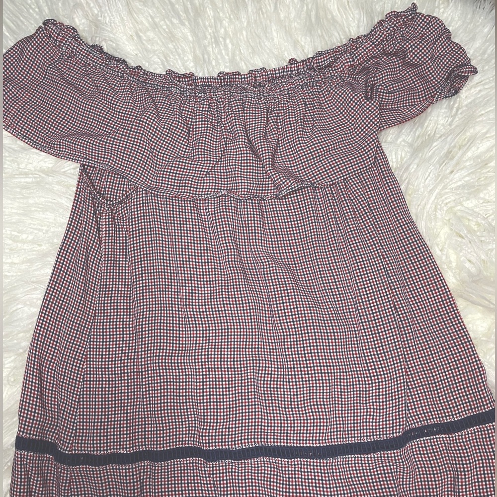 Red, white, and blue off the shoulder top